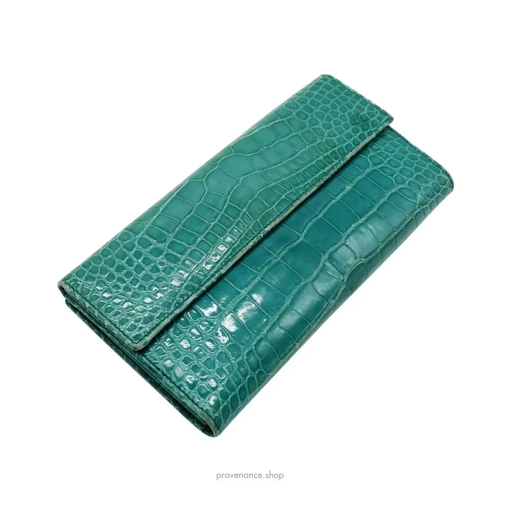 🔴 Gucci Horsebit Long Wallet - Turquoise Crocodile Leather - Picture 5 of 14